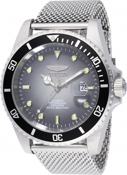 Invicta Pro Diver Automatic Mens Grey Dial Watch 48629 Silver-tone Stainless Steel Mesh Bracelet Two-tone Aluminum Bezel