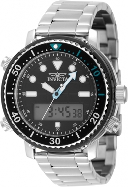 Invicta Pro Diver Alarm Chronograph Quartz Analog-Digital Mens Watch 48370 Black Dial Silver-tone
