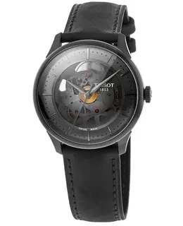 Tissot Men's Chemin Des Tourelles Powermatic 80 Skeleton Grey Dial Leather Strap Watch t139.836.312