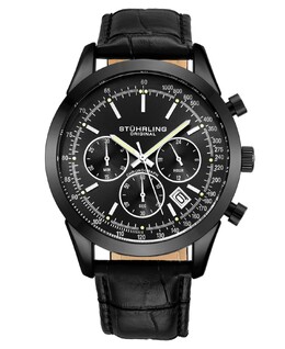Мужские часы Monaco, черная кожа, черный циферблат, круглые часы 44 мм Stuhrling 16131608 | black