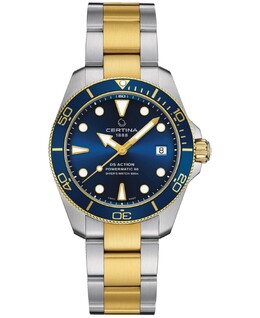 Унисекс Швейцарские автоматические часы DS Action Diver с двухцветным браслетом из нержавеющей стали, 38 мм Certina, синий 16224973 | blue