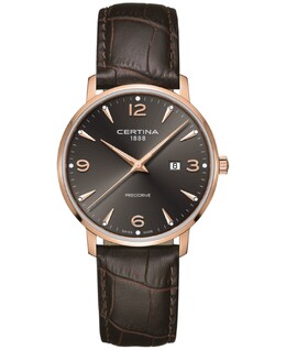Часы унисекс Swiss DS Caimano с коричневым кожаным ремешком, 39 мм Certina, серый 16225002 | grey