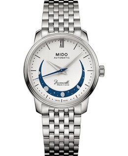 Женские швейцарские автоматические часы Baroncelli Smiling Moon с браслетом из нержавеющей стали, 33 мм Mido, белый 14454378 | white