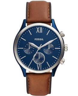 Мужские многофункциональные синие кожаные часы Fenmore 44 мм Fossil 12455112 | brown