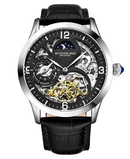 Мужские часы с черным кожаным ремешком 45 мм Stuhrling 10540734 | black