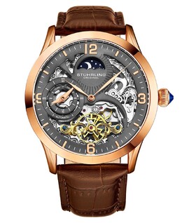 Мужские часы с коричневым кожаным ремешком, 45 мм Stuhrling 10540699 | brown