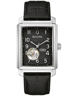 Мужские автоматические часы Sutton с черным кожаным ремешком, 33 мм Bulova 12867142 | black