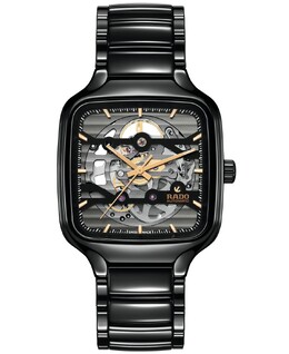 Унисекс Швейцарские автоматические часы True Square Skeleton из черного высокотехнологичного керамического браслета 38 мм Rado, черный 16085368 | black