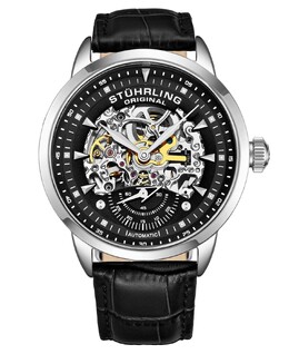 Мужские часы Legacy, черная кожа, черный циферблат, круглые часы 44 мм Stuhrling 16131606 | black