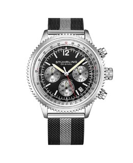 Мужские часы Monaco Black | Серебристый, нержавеющая сталь, черный циферблат, круглые часы 47 мм Stuhrling 16121756 | black|silver-tone