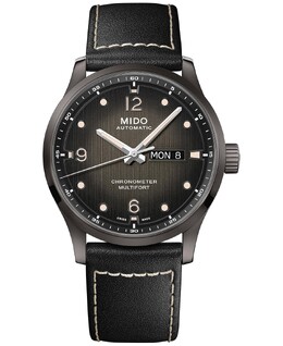 Мужские швейцарские автоматические часы Multifort Chronometer с черным кожаным ремешком, 42 мм Mido 15962218 | black