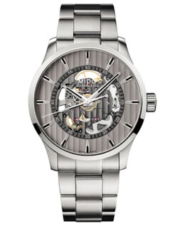 Мужские швейцарские автоматические часы Multifort Skeleton Vertigo с браслетом из нержавеющей стали, 42 мм Mido 14454390 | rhodium