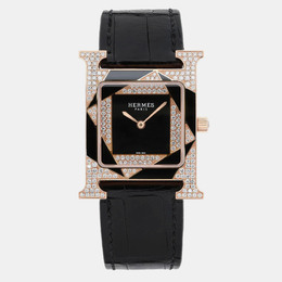 Hermes Black Diamond 18k Rose Gold Heure H W054597WW00 Quartz Women's Wristwatch 26 mm 1160659