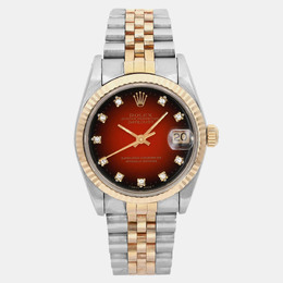 Rolex Red Dial Datejust Stainless Steel Watch Model 68273 Women's Automatic