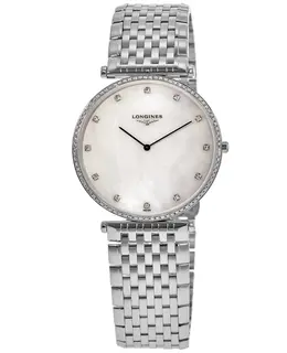 Longines La Grande Classique L4.766.4.87.6-CD Quartz Mother of Pearl Diamond Dial Steel Watch with Custom Diamond Bezel