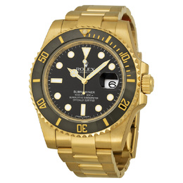 Pre-owned Rolex Submariner Black Dial Mens Watch 18K Yellow Gold Case and Oyster Bracelet - Model: 116618BKSO