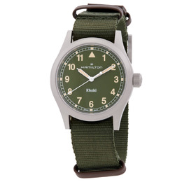 HAMILTON KHAKI FIELD QUARTZ GREEN DIAL H69401960 SILVER STEEL CASE NATO BAND
