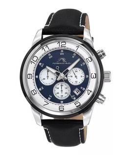Мужские часы Arthur из натуральной кожи с ремешком 1091CARL Porsamo Bleu, черный 16236599 | black