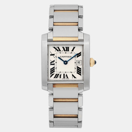 Cartier Cream W51012Q4 18k Yellow Gold Stainless Steel Tank Francaise Quartz Women's Watch