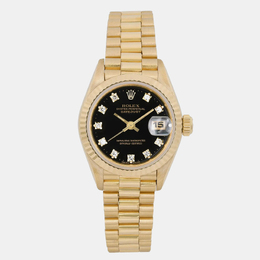 Rolex Black Diamond Dial Datejust 69178, 18K Yellow Gold Automatic Women's Wristwatch