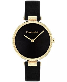 Женские часы с блестящим черным кожаным ремешком, 32 мм Calvin Klein, черный 17563678 | black