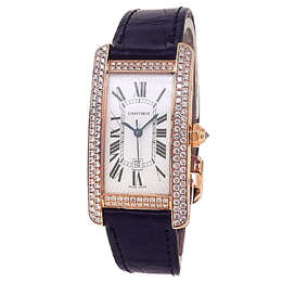 Pre-Owned Cartier Tank Americaine Ladies Watch WB704751 Diamond Silver Dial Rose Gold-tone Case