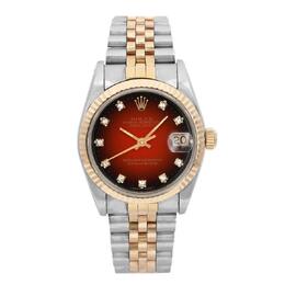Pre-owned Rolex Datejust 68273 Automatic Diamond Red Dial Ladies Watch