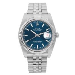 Pre-owned Rolex Datejust 116234 BLSJ Mens Automatic Chronometer Blue Dial Stainless Steel Watch