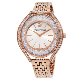 Swatch Crystalline Aura Quartz 5519456 - Ladies Oval White Silver Dial with Champagne Gold PVD Bezel & Bracelet