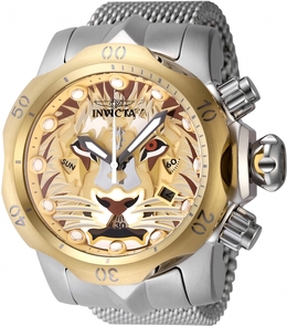 Invicta 48171 Venom Chronograph Quartz Mens Watch - Silver-tone Gold Stainless Steel Case Mesh Bracelet Unidirectional Bezel Analog Dial Luminescent Date Day Seconds