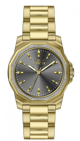 Invicta 49114 - Ladies Speedway Quartz Crystal Watch Charcoal Dial Gold-tone Stainless Steel Case Bracelet