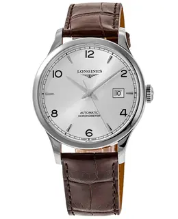Longines Record Chronometer Automatic Silver Dial Brown Leather Men's Watch l2.821.4.76.2
