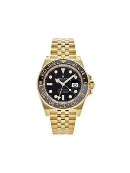 Rolex Pre-Owned 2023 GMT-Master II Model 30828682, Black Yellow Gold, Geometric Dial, Signature Cyclops Lens