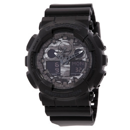 Casio G Shock Chronograph Quartz Analog-Digital Mens Watch GA100CF-1ADR with Black Resin Case and Strap, Fixed Bezel, Luminescent LED Light