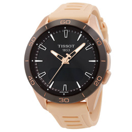 Tissot T-Touch Connect Sport Series Mens Quartz Black Dial Watch with Rose Gold-tone Titanium Case and Nude Silicone Strap [T1534204705105]