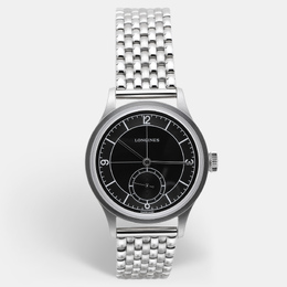 Longines Black Silver Stainless Steel Heritage L2.828.4.53.6 Men's Wristwatch 38 mm 1168351