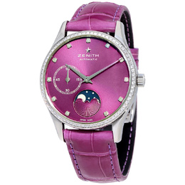 Zenith Pre-owned Elite 16.2310.692/92.C750 Ladies Watch - Violet Dial, Diamond Bezel & Hour Markers