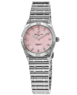 Breitling Chronomat 28 - Women's Steel Watch with Pink Mother of Pearl Dial and Diamonds Model: A72310101K1A1