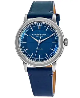 Raymond Weil Millesime Automatic Blue Dial Leather Strap Men's Watch, Model 2925-STC-50001