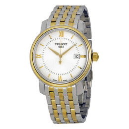 Tissot Bridgeport Mens Quartz Watch, Silver Dial with Yellow Gold Tone Elements - T097.410.22.038.00