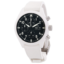 Pre-Owned IWC Pilot Chronograph Top Gun IW389105 Mens Automatic Black Dial Watch with White Ceramic Case and Strap, Fixed Bezel