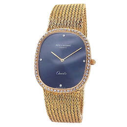 Pre-owned Patek Philippe Ellipse 3875/1J Blue Dial Diamond Watch with Yellow Gold Case