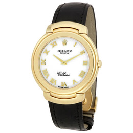 Rolex Cellini White Roman Dial Black Leather Strap Watch 66238WRL