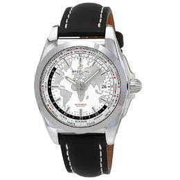 Pre-owned Breitling Galactic Unitime GMT Automatic Mens Watch Antarctica White Dial (Globe) Silver-tone Hands Luminous Index Hour Markers Minute 24hr Date Display Globe Bezel Sapphire Crystal WB3510U0-A777-435X [ref]