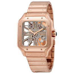 Pre-owned Cartier Santos Hand Wind 18kt Rose Gold Skeleton Dial Mens Watch WHSA0016