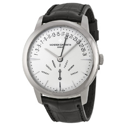 Pre-owned Vacheron Constantin Calibre 2460 R31R7 Patrimony Retrograde Day-Date Analog Silver Dial Mens Automatic Watch with Black Alligator Strap (Reference:86020000G-9508)