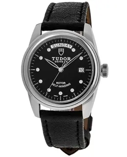 Tudor Glamour Date & Day Black Dial Watch with Diamond Markers Model M56000-0083