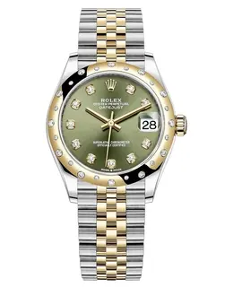 Rolex Datejust 31 Stainless Steel and Yellow Gold Olive Green Diamond Dial Domed Bezel Women's Watch Model M278343RBR-0030