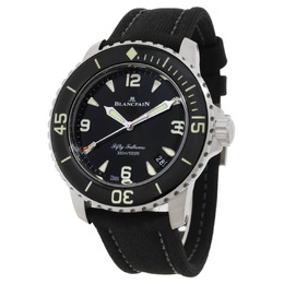 Blancpain 5010 12B30 B52A Fifty Fathoms Automatic Mens Black Dial Grey Titanium Case with Canvas Strap