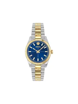 Versace 29742548 - 32mm Millennium Watch Blue Dial with Gold Tone Case and Greek Key Bezel